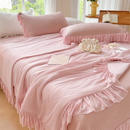 2025新款A类凉感丝床盖夏被夏凉被空调被四件套-国色天香 香妃粉