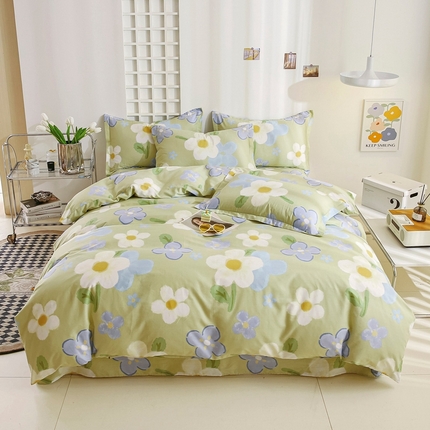 名优家纺 2025新款A类全棉纯棉韩版印花四件套 雅秀-绿