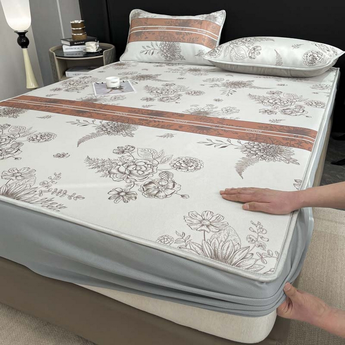 91家纺网 家纺一手货源 找家纺 2025新款印花冰丝凉席反面无纺布 冰丝-床笠款-梦镜