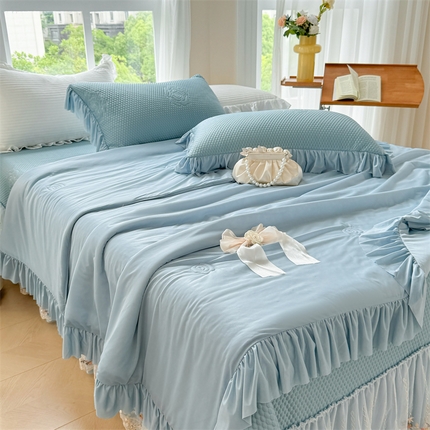 91家纺网 家纺一手货源 找家纺 （总）2025新款A类凉感丝床盖夏被夏凉被空调被四件套-国色天香