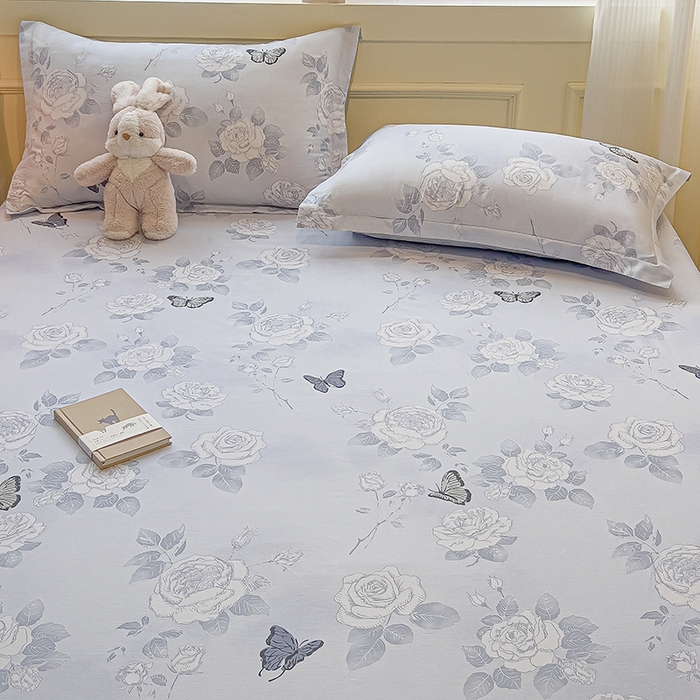 91家纺网 家纺一手货源 找家纺 拾物记 2025新款A类无荧光全喷气全棉12868单床笠 蝴蝶飞飞