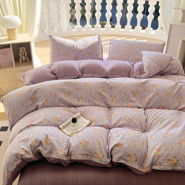 91家纺网 家纺一手货源 找家纺 王朝国际 2025新款皱皱棉印花四件套 花舞