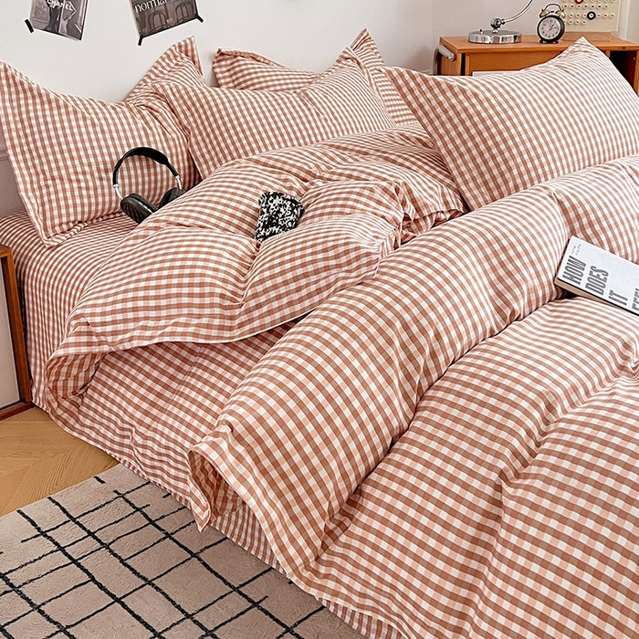 91家纺网 家纺一手货源 找家纺 罗菲尼酒店用品 2025新款磨毛亲肤飞边款四件套 咖啡格