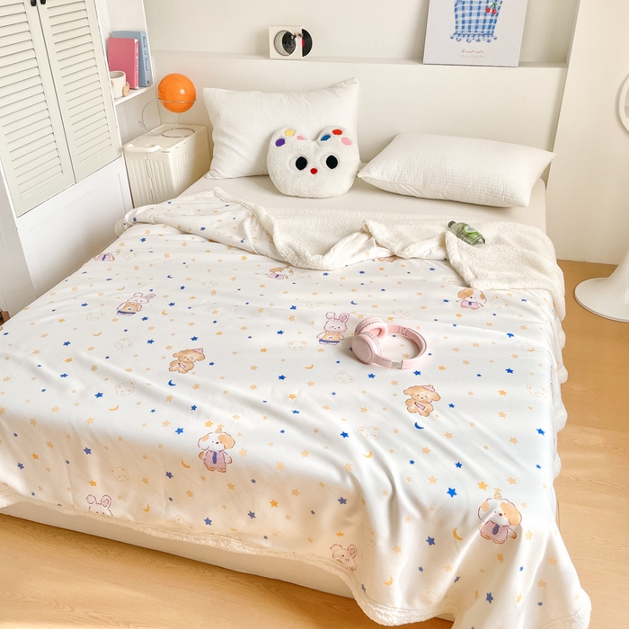 91家纺网 家纺一手货源 找家纺 857家居 2025新款双层针织纱羊羔绒毛毯 动物乐园