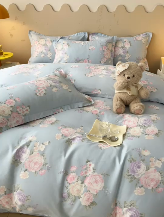 91家纺网 家纺一手货源 找家纺 名优家纺 2025新款A类全棉纯棉韩版印花四件套 梦柔 兰