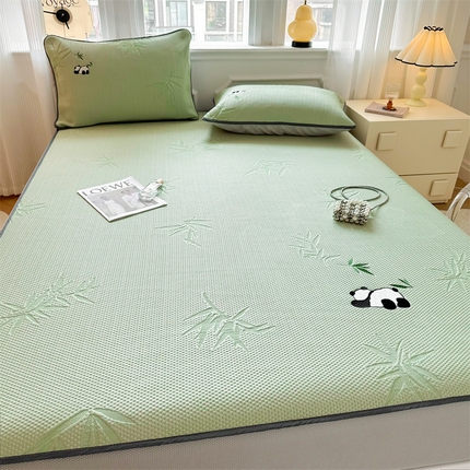 首尔家纺 2025新款凉豆豆席刺绣款冰丝席 熊猫绿