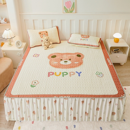 91家纺网 家纺一手货源 找家纺 （总）希廷顿 2025新款大版印花乳胶凉席床裙款三件套