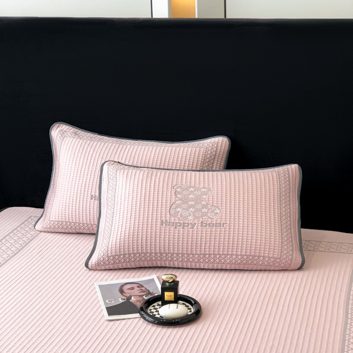 91家纺网 家纺一手货源 找家纺 首尔家纺 2025新款大版凉感丝凉席 快乐熊-粉