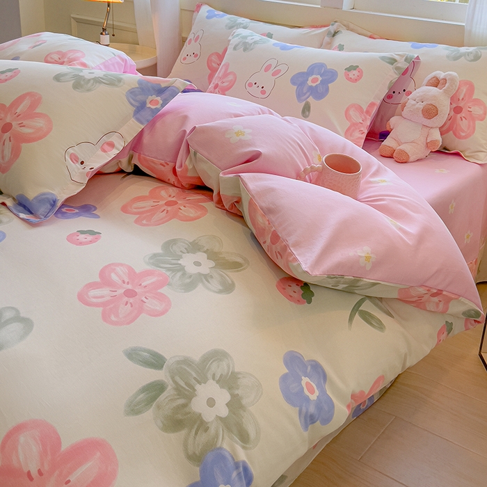 91家纺网 家纺一手货源 找家纺 拾物记 2025新款A类无荧光全喷气全棉12868四件套 花间小兔