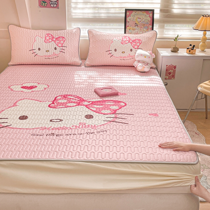 91家纺网 家纺一手货源 找家纺 金爱家 2025新款三丽鸥乳胶凉席大版床笠款 床笠款-粉梦kt