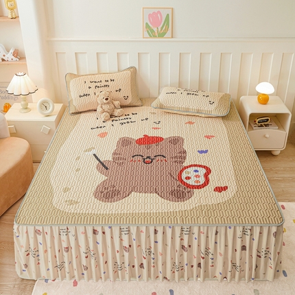 91家纺网 家纺一手货源 找家纺 （总）希廷顿 2025新款大版印花乳胶凉席床裙款三件套