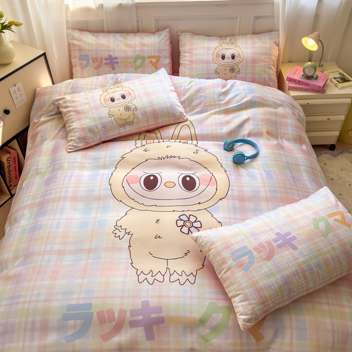 91家纺网 家纺一手货源 找家纺 摩卡（乐趣） 2025新款水洗真丝数码印花卡通兔系列四件套 啾咪兔