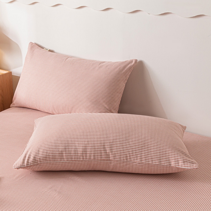 91家纺网 家纺一手货源 找家纺 阿亮家居 2025新款原棉老粗布床单系列 千鸟格-豆粉