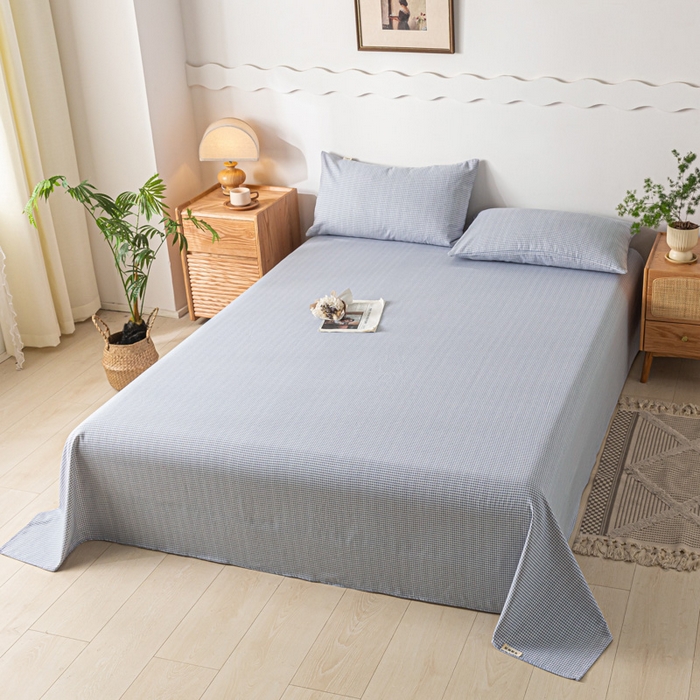 91家纺网 家纺一手货源 找家纺 阿亮家居 2025新款原棉老粗布床单系列 千鸟格-天蓝