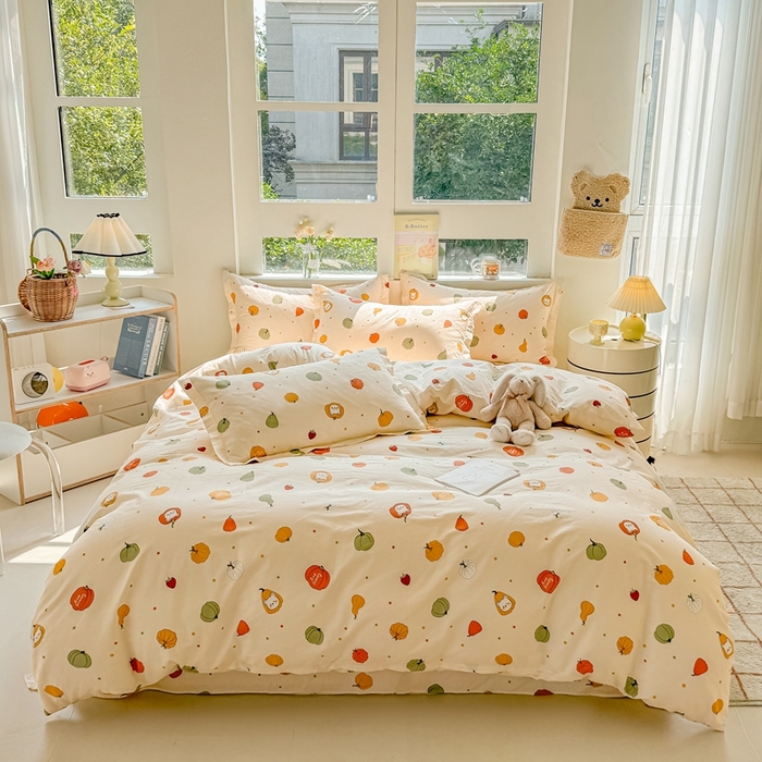 91家纺网 家纺一手货源 找家纺 名优家纺 2025新款A类全棉纯棉韩版印花四件套 南瓜节-黄