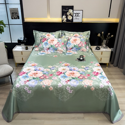 91家纺网 家纺一手货源 找家纺 柏薇 2025新款冰丝床单款凉席三件套系列 繁花