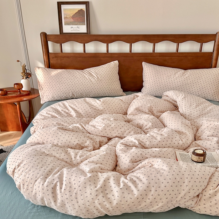 91家纺网 家纺一手货源 找家纺 吉象2025新款全棉双层纱四件套 蝶花坊-米