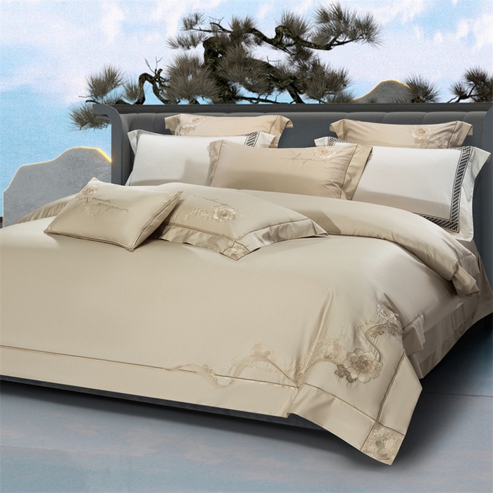 91家纺网 家纺一手货源 找家纺 高大尚婚庆馆 2025新款长绒棉高端绣花四件套-罗曼蒂 罗曼蒂油果绿