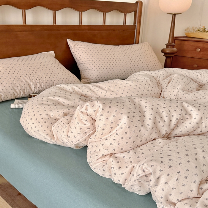 91家纺网 家纺一手货源 找家纺 吉象2025新款全棉双层纱四件套 蝶花坊-米