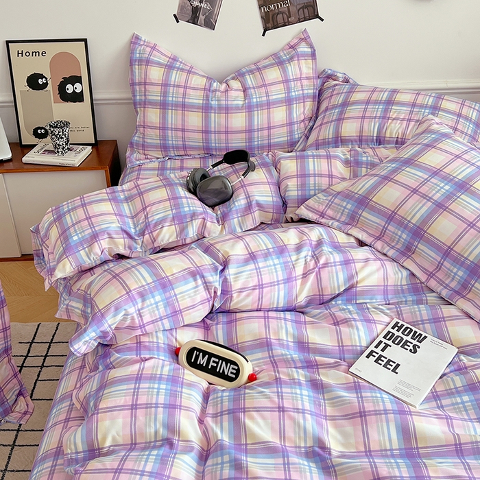 91家纺网 家纺一手货源 找家纺 罗菲尼酒店用品 2025新款磨毛亲肤飞边款四件套 炫丽彩格