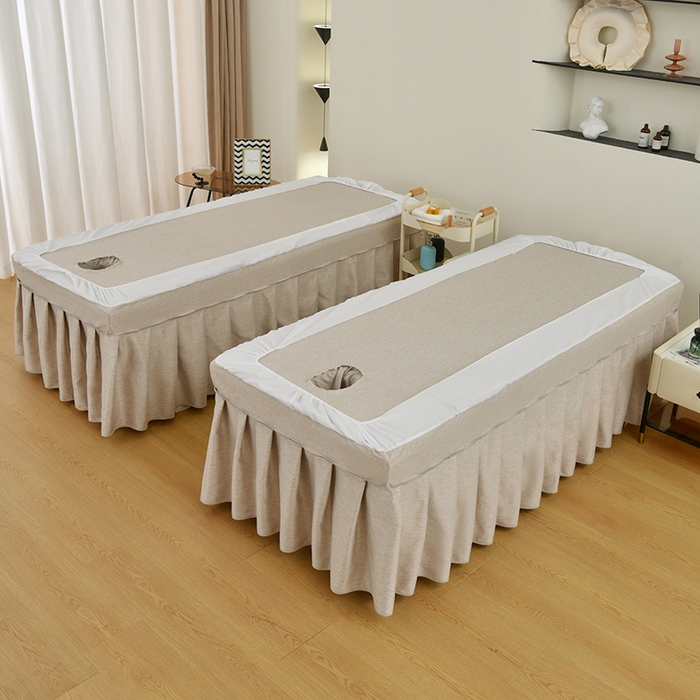 91家纺网 家纺一手货源 找家纺 （总）芙怡 2025春夏新款8029款A棉麻B全棉美容床罩四件套-时光系列