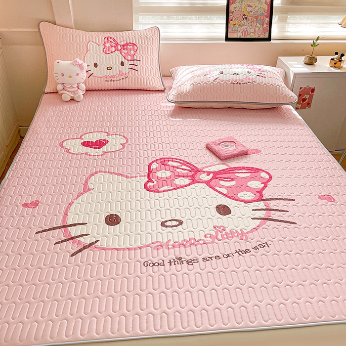 91家纺网 家纺一手货源 找家纺 金爱家 2025新款三丽鸥乳胶凉席大版床笠款 床笠款-粉梦kt