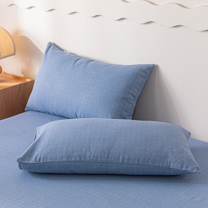 91家纺网 家纺一手货源 找家纺 阿亮家居 2025新款原棉老粗布床单系列 菱形格-蓝