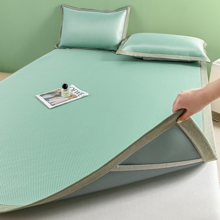 阿亮家居 2025新款凉席碳光席冰丝席三件套 漫天星-绿色