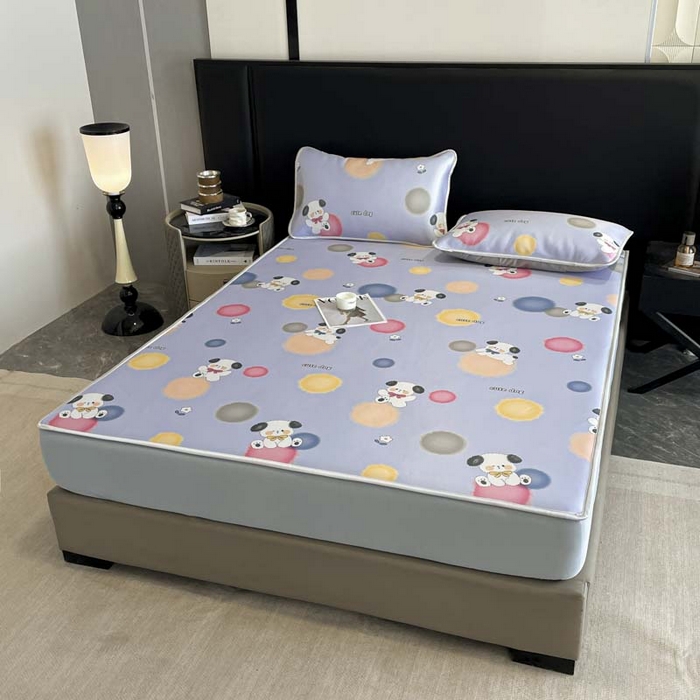 91家纺网 家纺一手货源 找家纺 2025新款印花冰丝凉席反面无纺布 冰丝-床笠款-萌萌犬