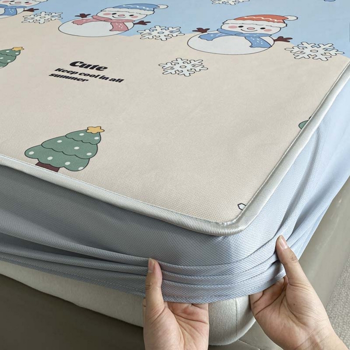 91家纺网 家纺一手货源 找家纺 2025新款印花冰丝凉席反面无纺布 冰丝-床笠款-心愿树