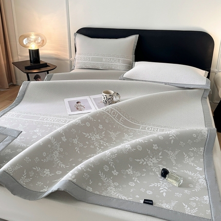 慕尚家纺 2025春夏新款凉感冰丝提花凉席三件套 海棠 灰