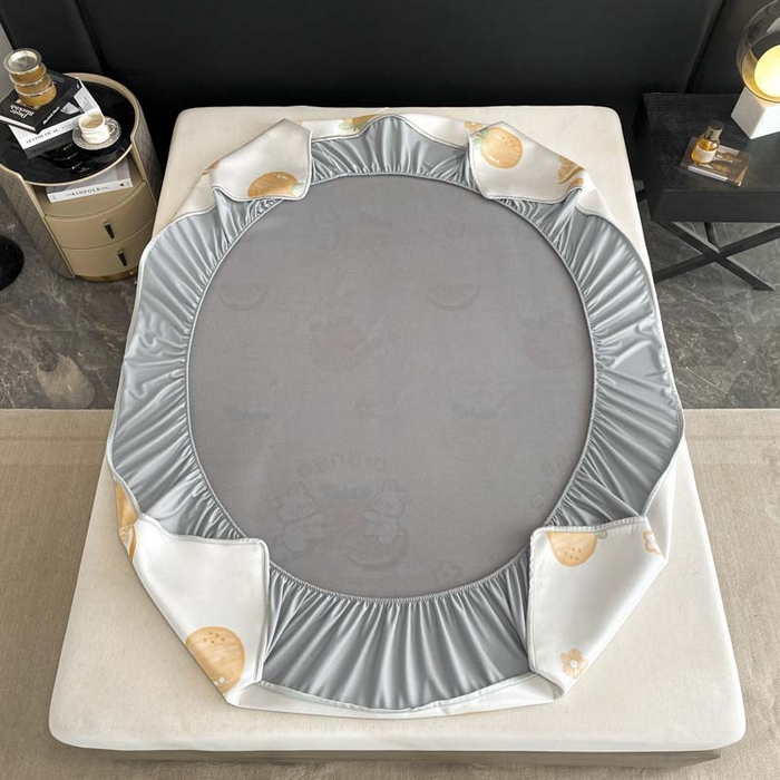 91家纺网 家纺一手货源 找家纺 2025新款印花冰丝凉席反面无纺布 冰丝-床笠款-橙子兔