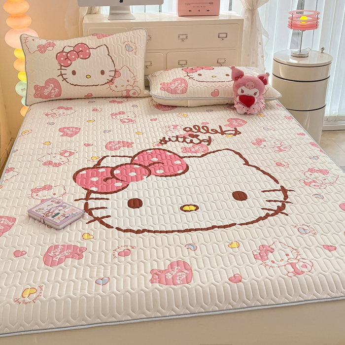 91家纺网 家纺一手货源 找家纺 金爱家 2025新款三丽鸥乳胶凉席大版床笠款 床笠款凉席-美美kt