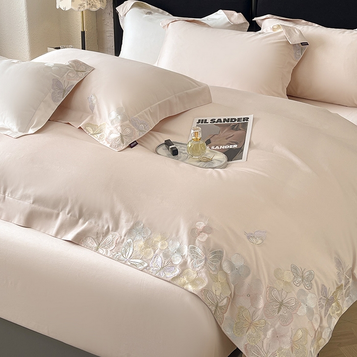 91家纺网 家纺一手货源 找家纺 高端轻奢A类母婴级长绒棉全工艺刺绣四件套纯棉全棉高端春夏季爆款床上用品 茉婉-颜粉