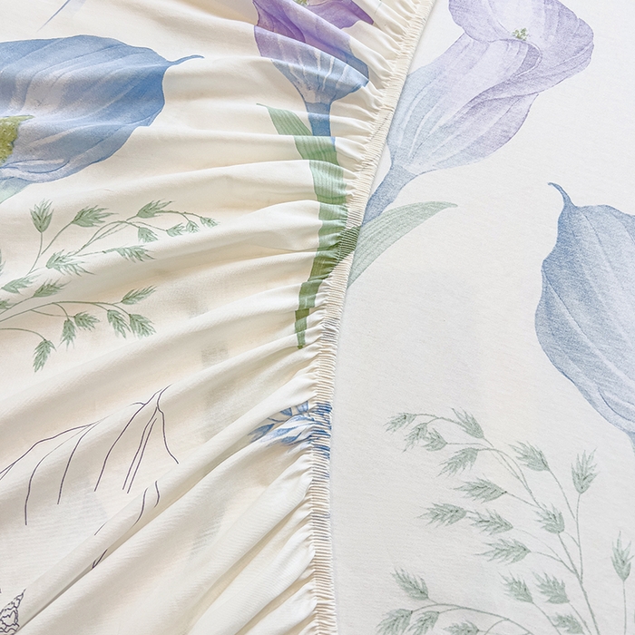 91家纺网 家纺一手货源 找家纺 拾物记 2025新款A类无荧光全喷气全棉12868单床笠 青花