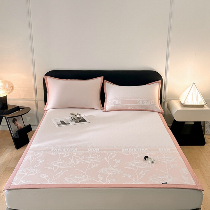 91家纺网 家纺一手货源 找家纺 慕尚家纺 2025春夏新款凉感冰丝提花凉席三件套 水仙 粉