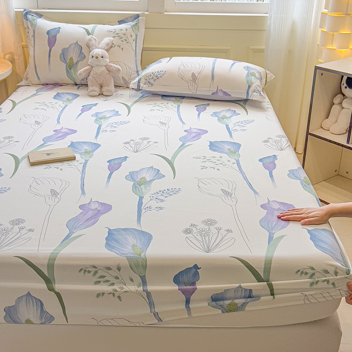 91家纺网 家纺一手货源 找家纺 拾物记 2025新款A类无荧光全喷气全棉12868单床笠 青花