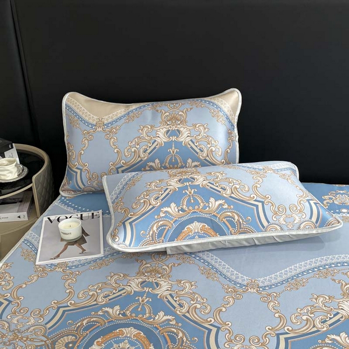 91家纺网 家纺一手货源 找家纺 2025新款印花冰丝凉席反面无纺布 冰丝-床笠款-雅典蓝