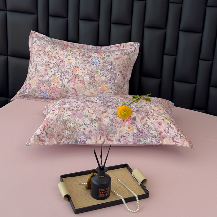 91家纺网 家纺一手货源 找家纺 竹合 2025新款数码印花轻奢凉感四件套 邂逅-粉