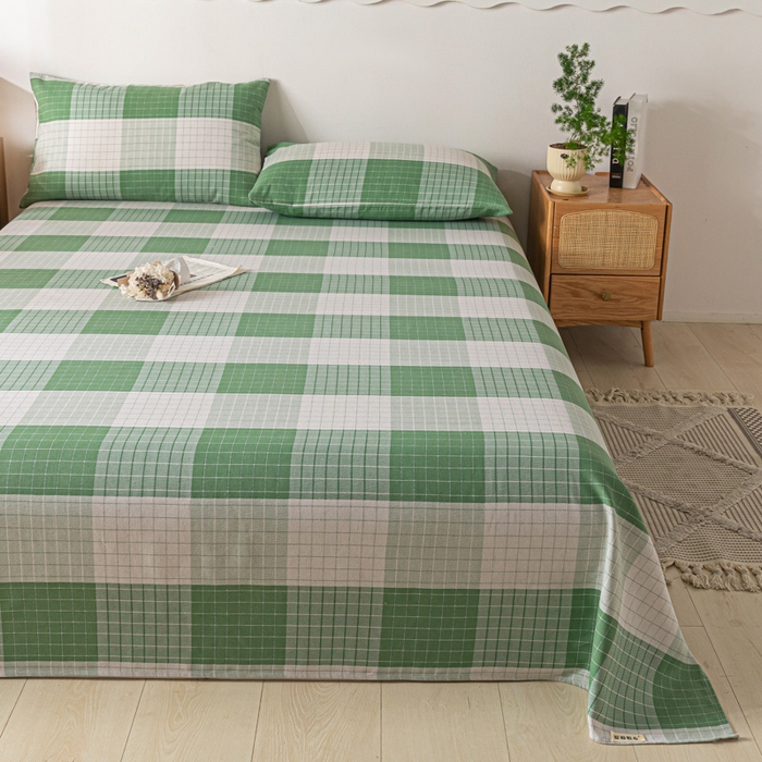 91家纺网 家纺一手货源 找家纺 阿亮家居 2025新款原棉老粗布床单系列 绿小格