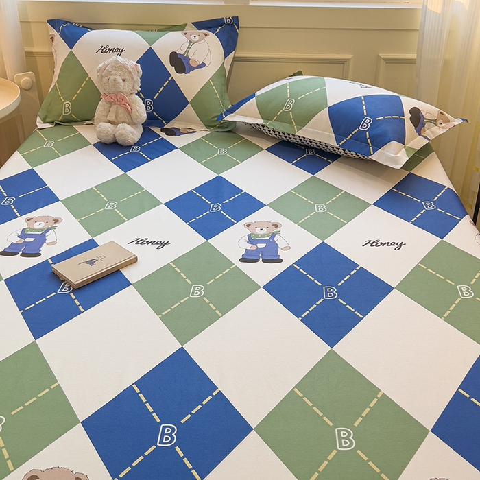 91家纺网 家纺一手货源 找家纺 拾物记 2025新款A类无荧光全喷气全棉12868单床笠 英伦熊