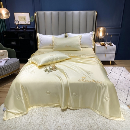 经年 2025新款水洗真丝刺绣夏被四件套 凉夏-米驼