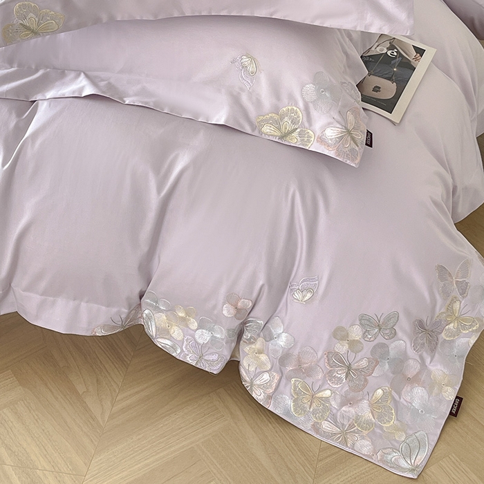 91家纺网 家纺一手货源 找家纺 高端轻奢A类母婴级长绒棉全工艺刺绣四件套纯棉全棉高端春夏季爆款床上用品 茉婉-黛紫