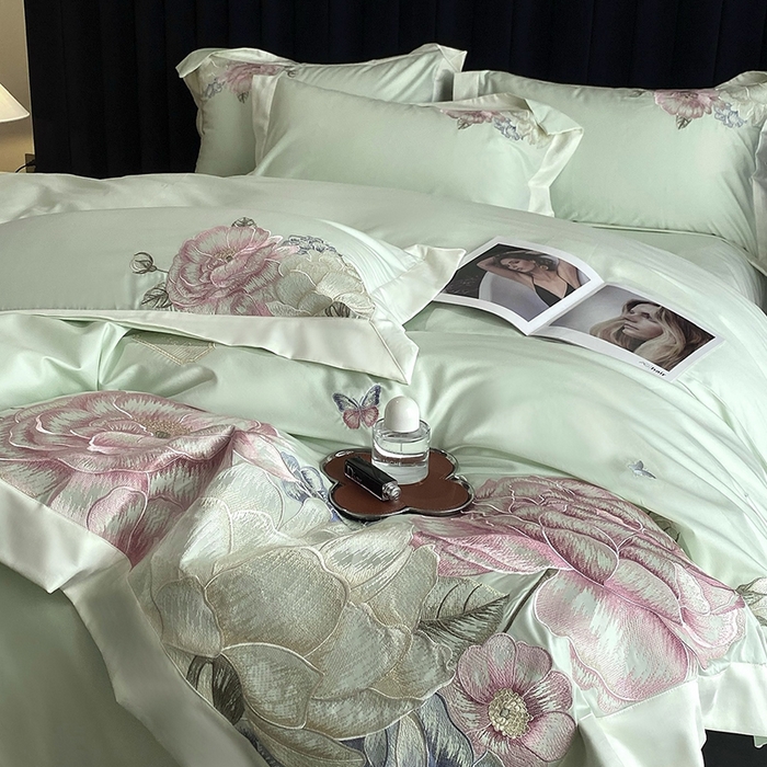 91家纺网 家纺一手货源 找家纺 优悦生活馆 2025新疆长绒棉花迹四件套【控价领券后标准不低于268】 花迹-麦田绿