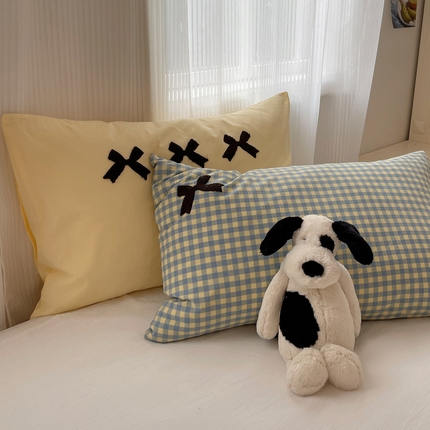 91家纺网 家纺一手货源 找家纺 （总）北欧良品 2025新款A类色织水洗棉毛巾绣蝴蝶结少女系列单枕套