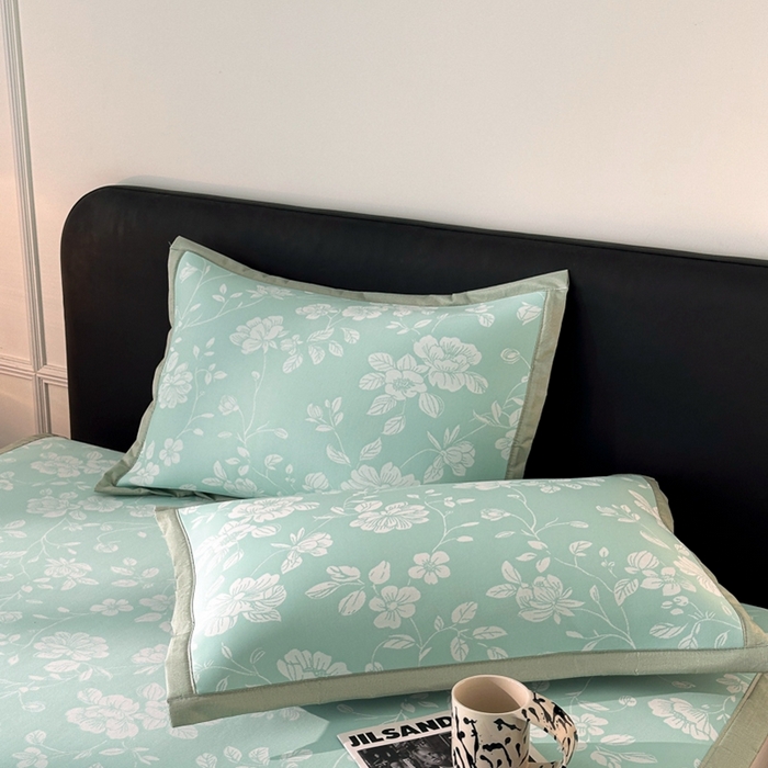 91家纺网 家纺一手货源 找家纺 慕尚家纺 2025春夏新款凉感冰丝提花凉席三件套 花语 绿