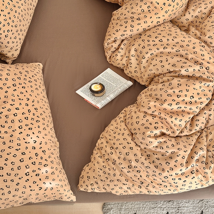 91家纺网 家纺一手货源 找家纺 吉象2025新款全棉双层纱四件套 复古豹纹(咖)