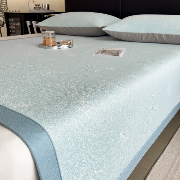 91家纺网 家纺一手货源 找家纺 慕尚家纺 2025春夏新款凉感冰丝提花凉席三件套 提花席 花香蓝