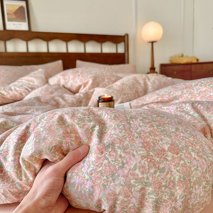 91家纺网 家纺一手货源 找家纺 吉象2025新款全棉双层纱四件套 梨花开