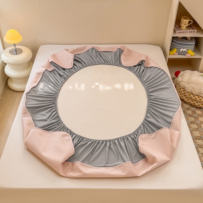 91家纺网 家纺一手货源 找家纺 阿亮家居 2025新款凉席凉豆豆单包边可水席单凉席三件套冰豆豆席 小米粒樱花粉床笠款